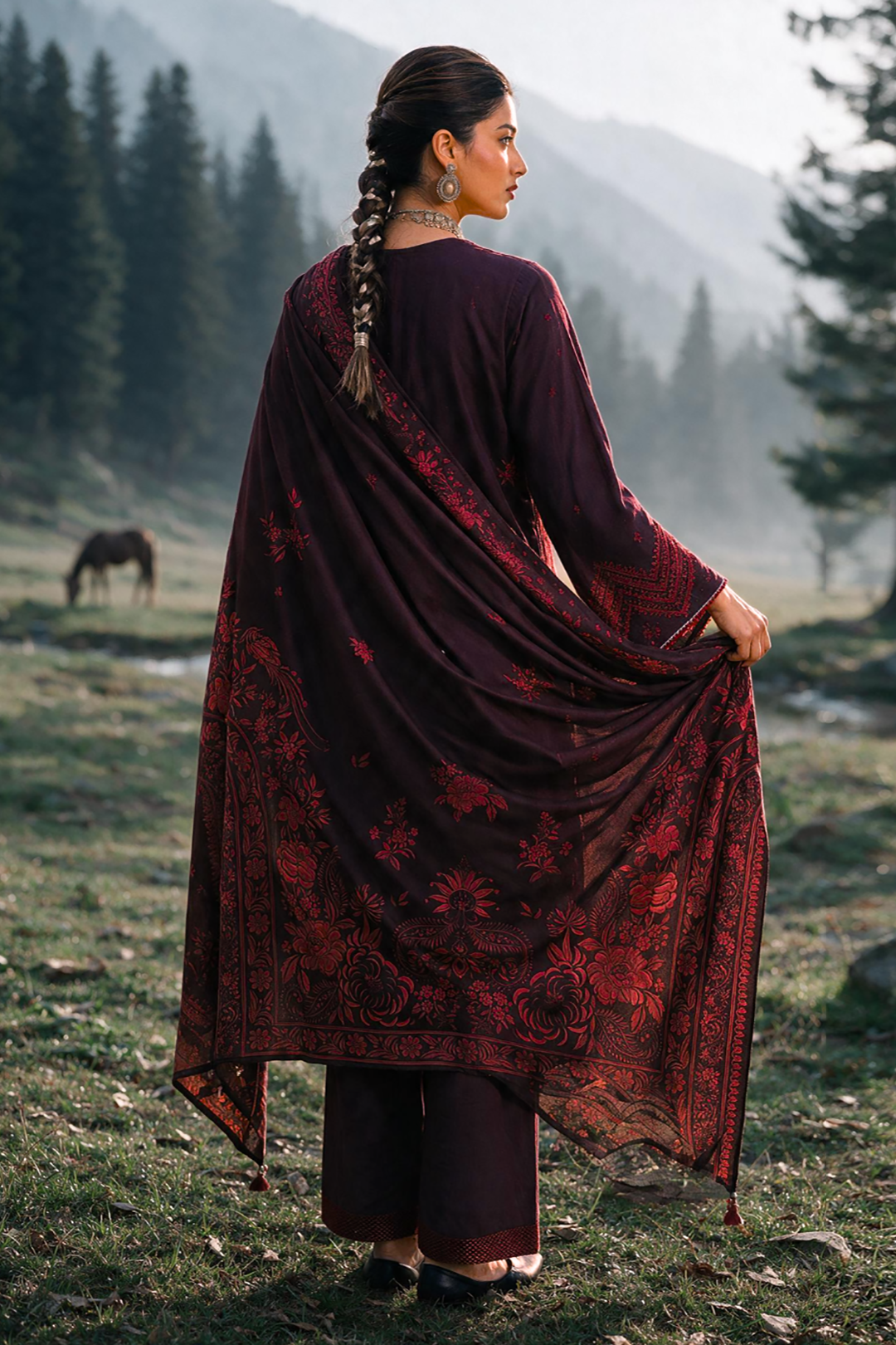 Embroidered Shirt Shalwar Shawl - 0340