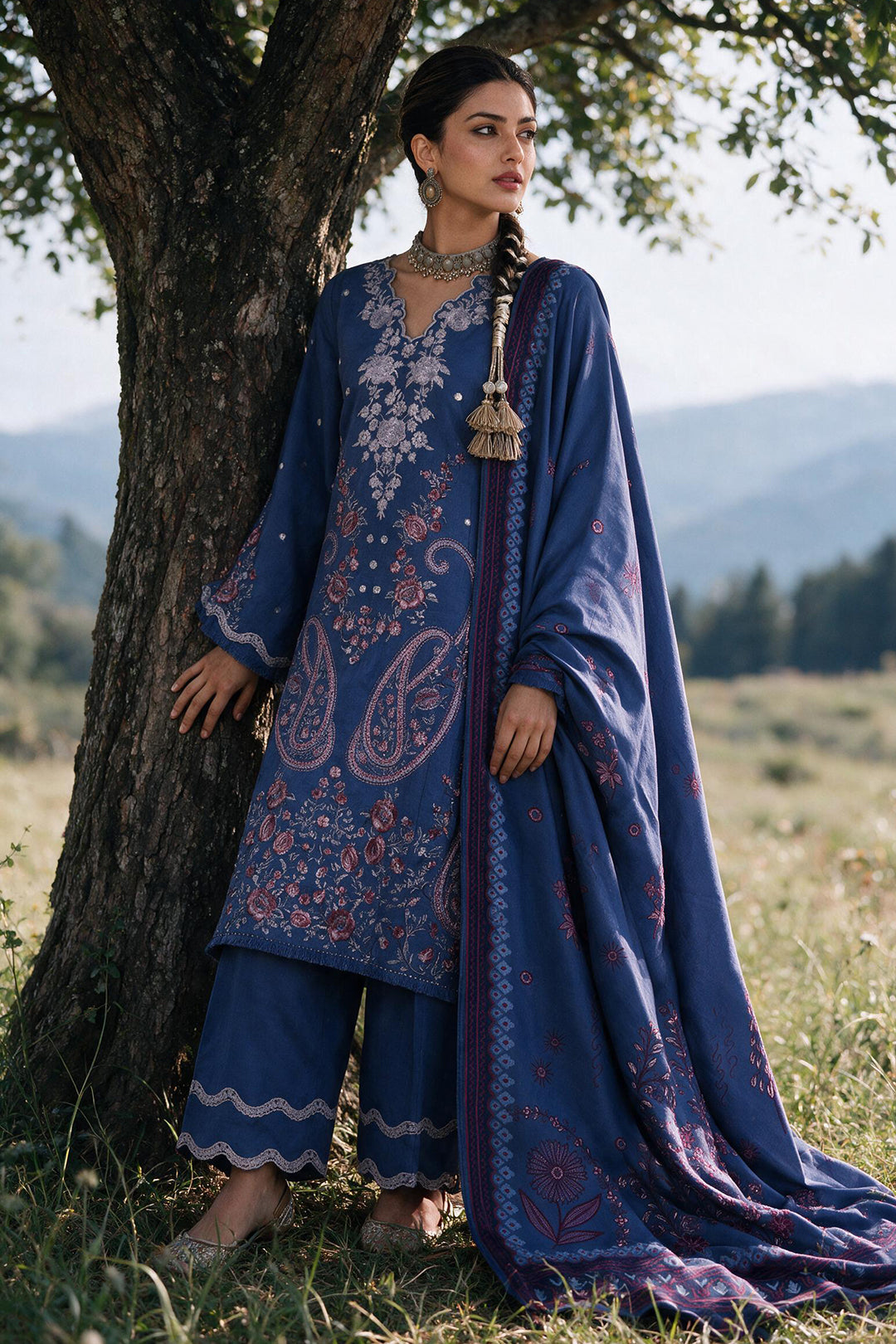 Embroidered Shirt Shalwar Shawl - 0341