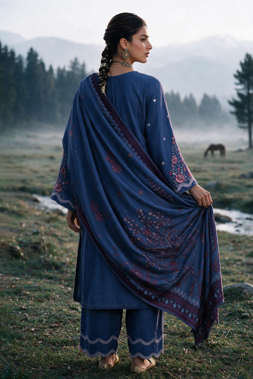 Embroidered Shirt Shalwar Shawl - 0341