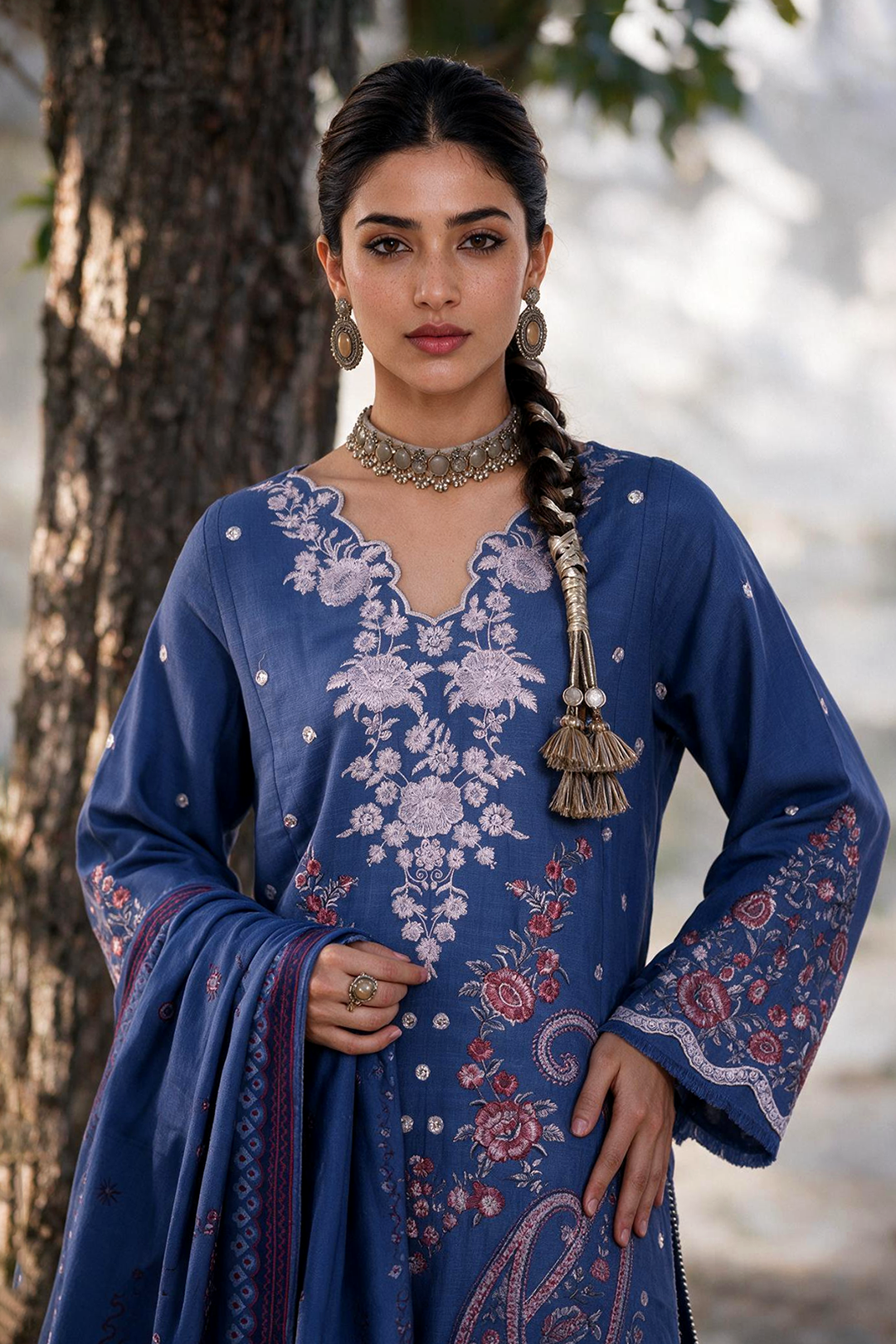 Embroidered Shirt Shalwar Shawl - 0341