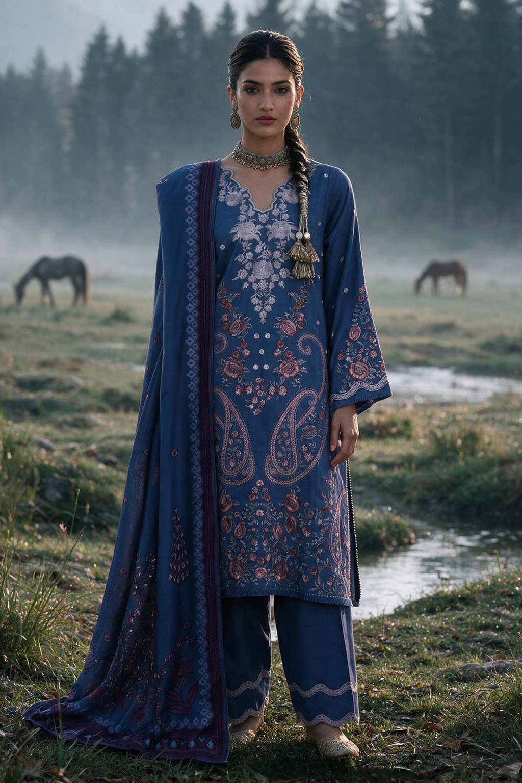 Embroidered Shirt Shalwar Shawl - 0341