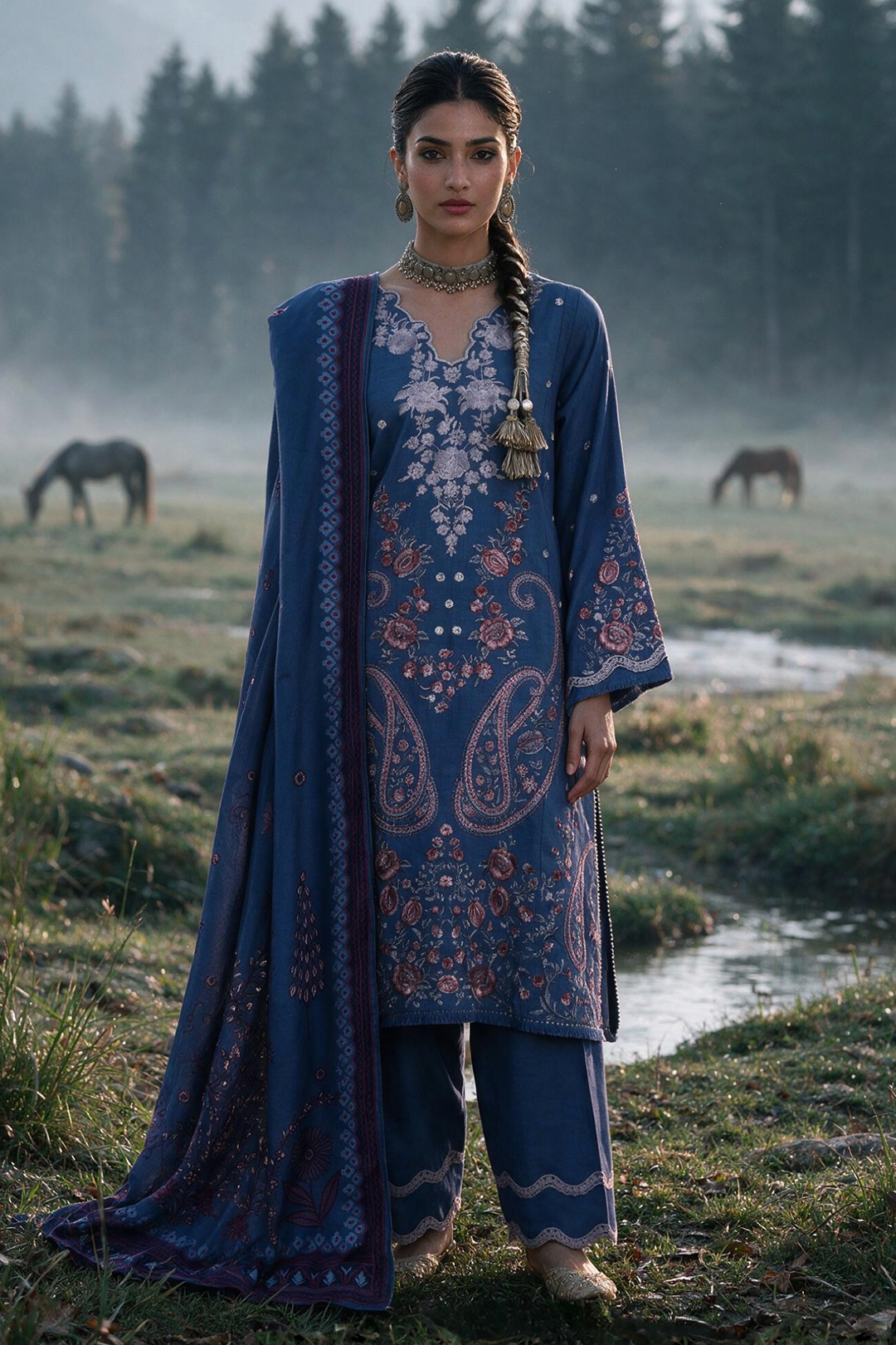 Embroidered Shirt Shalwar Shawl - 0341