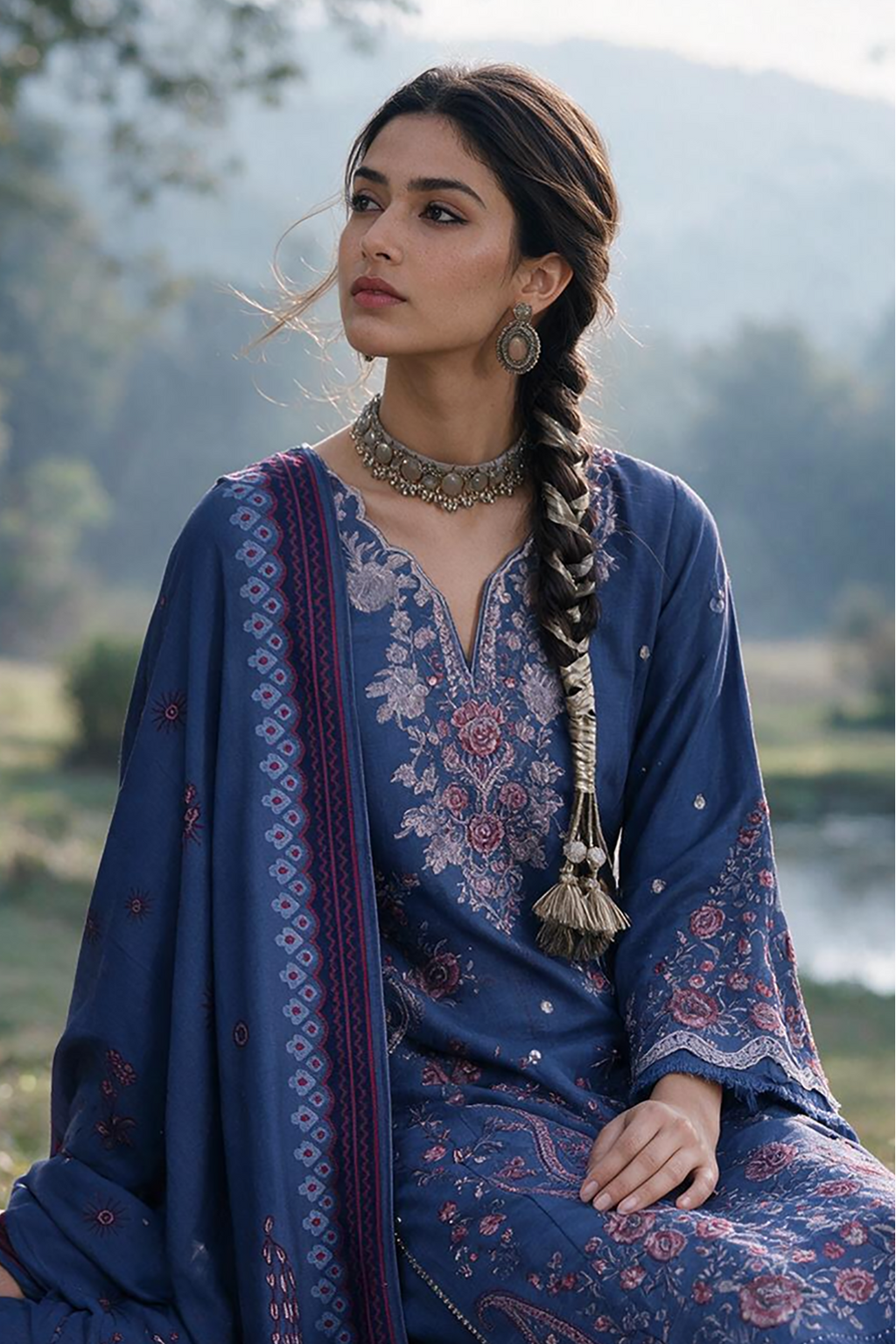 Embroidered Shirt Shalwar Shawl - 0341