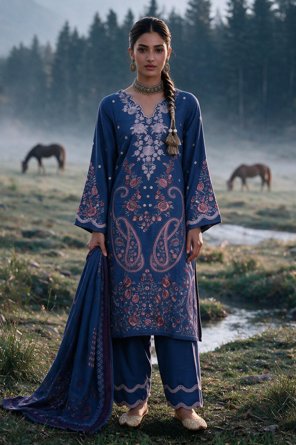 Embroidered Shirt Shalwar Shawl - 0341