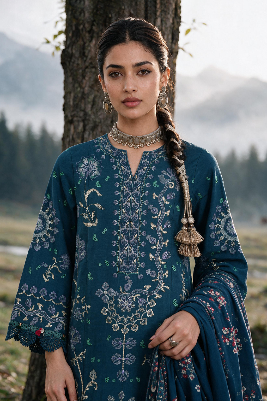 Embroidered Shirt Shalwar Shawl - 0342
