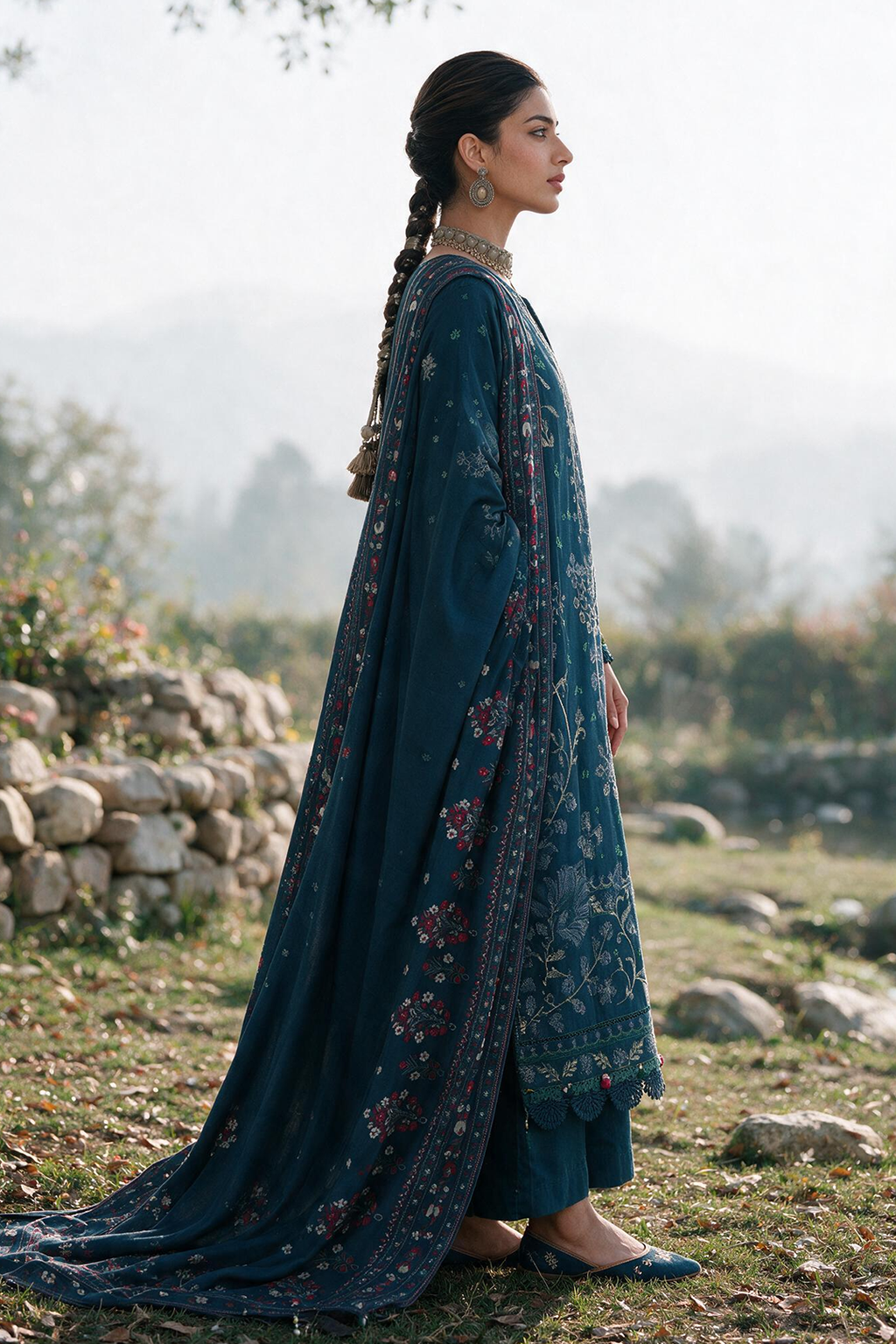 Embroidered Shirt Shalwar Shawl - 0342
