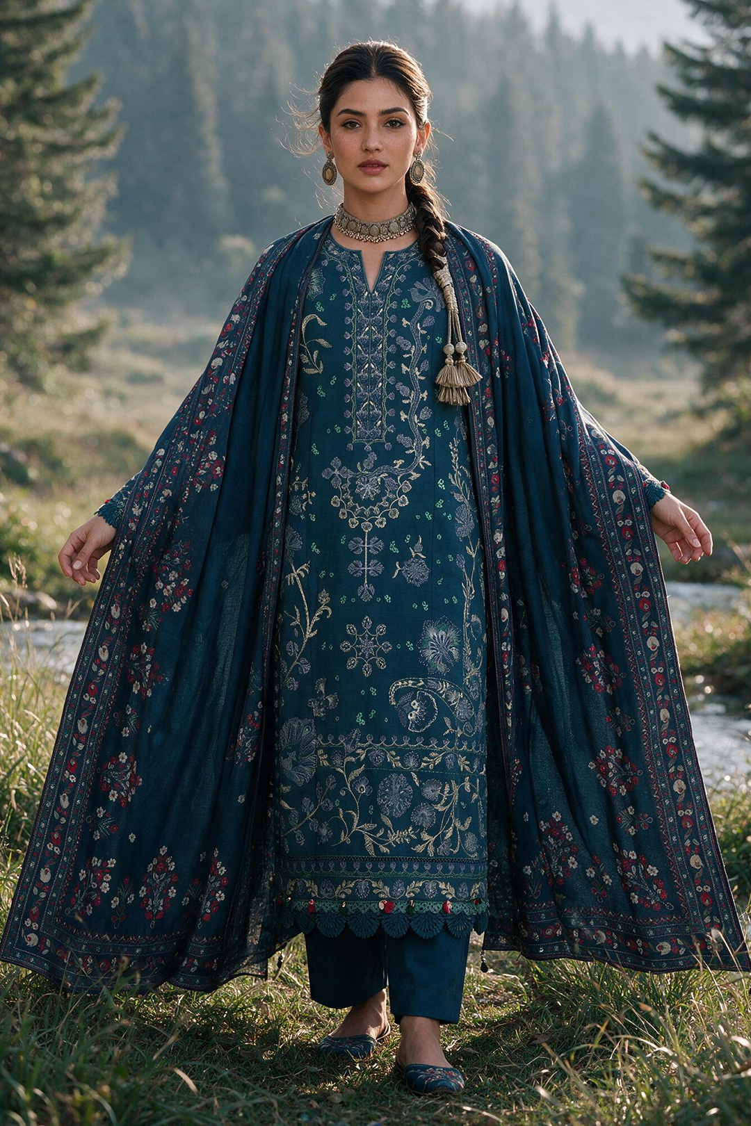 Embroidered Shirt Shalwar Shawl - 0342