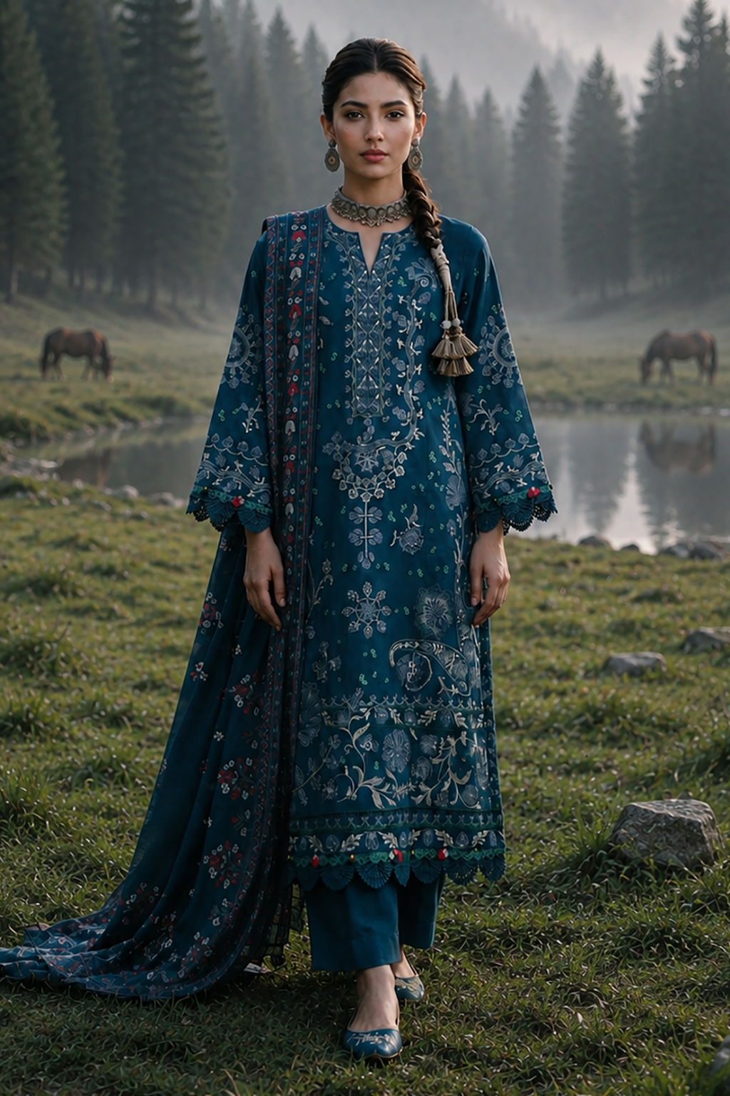 Embroidered Shirt Shalwar Shawl - 0342