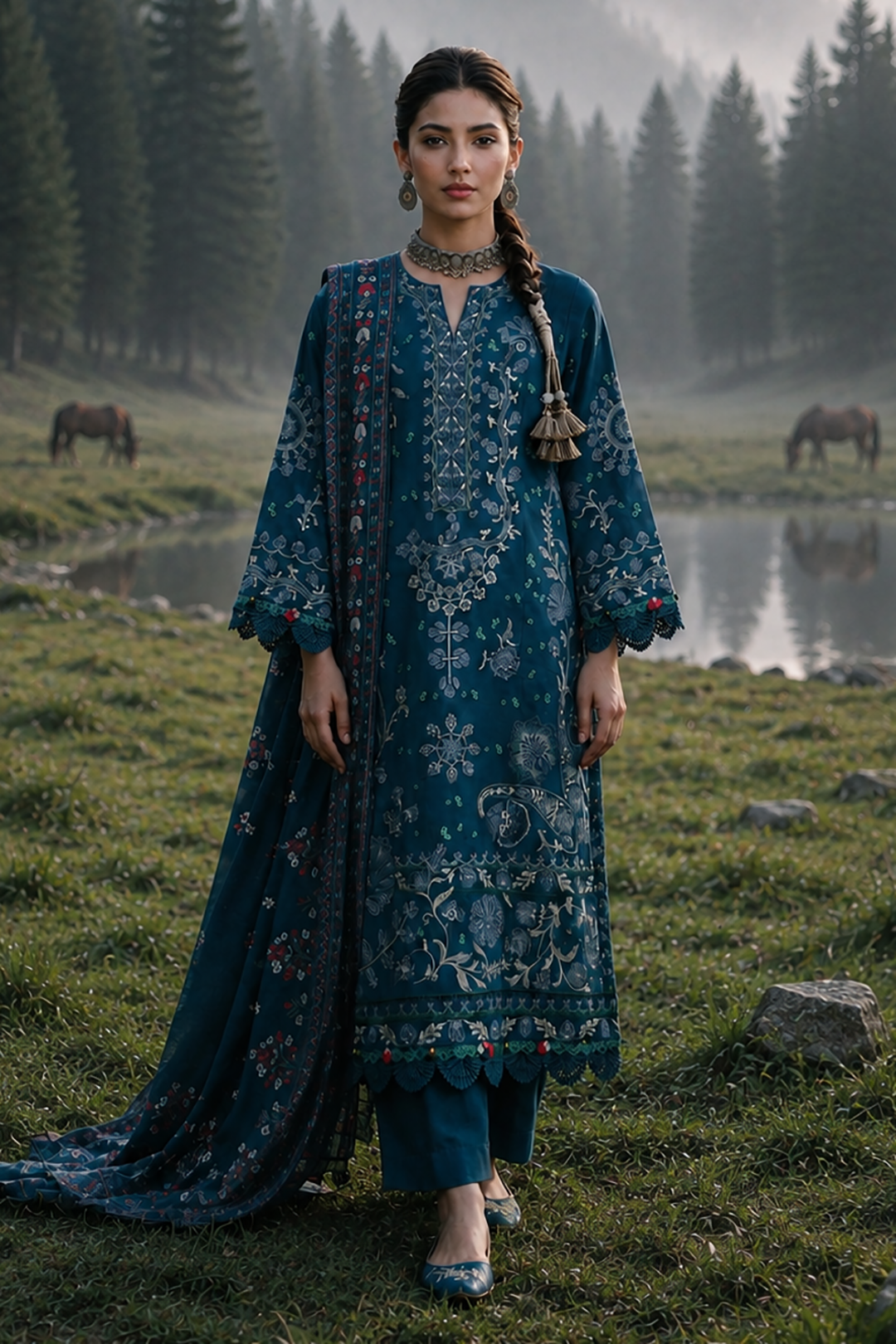 Embroidered Shirt Shalwar Shawl - 0342