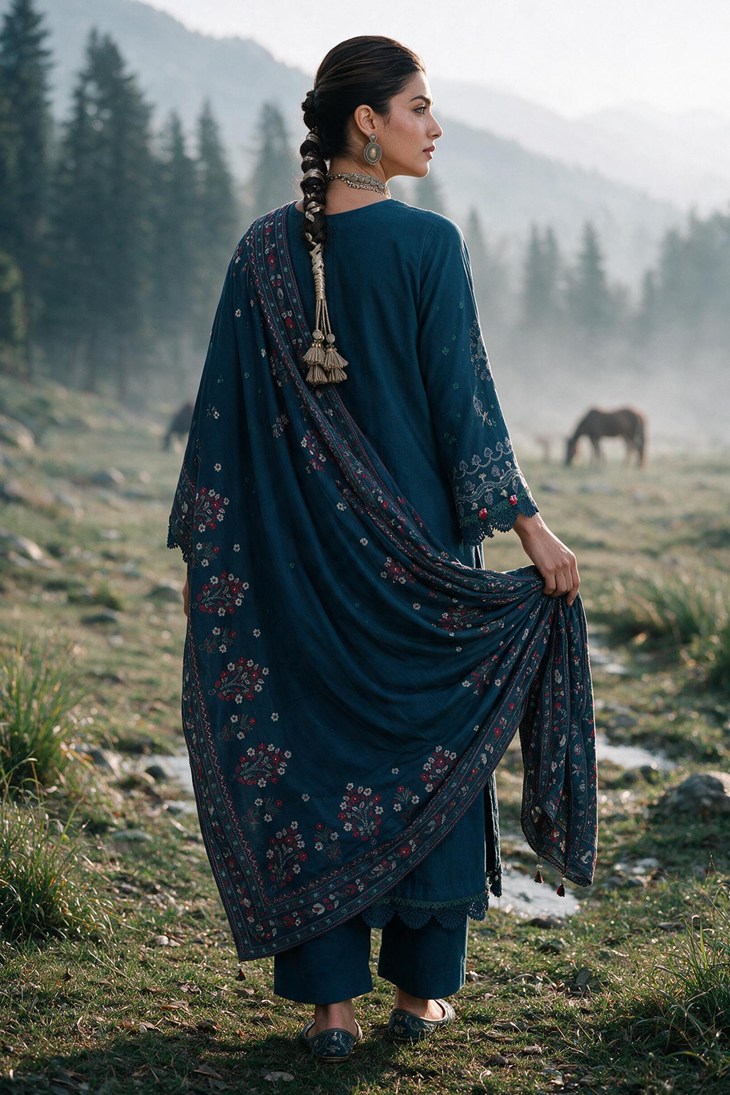 Embroidered Shirt Shalwar Shawl - 0342