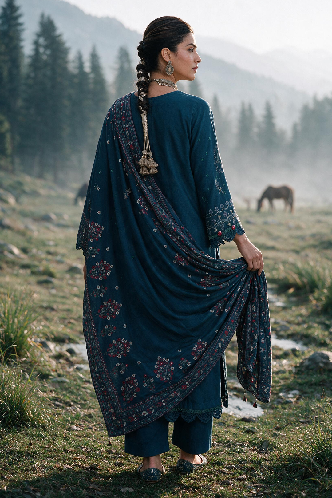 Embroidered Shirt Shalwar Shawl - 0342