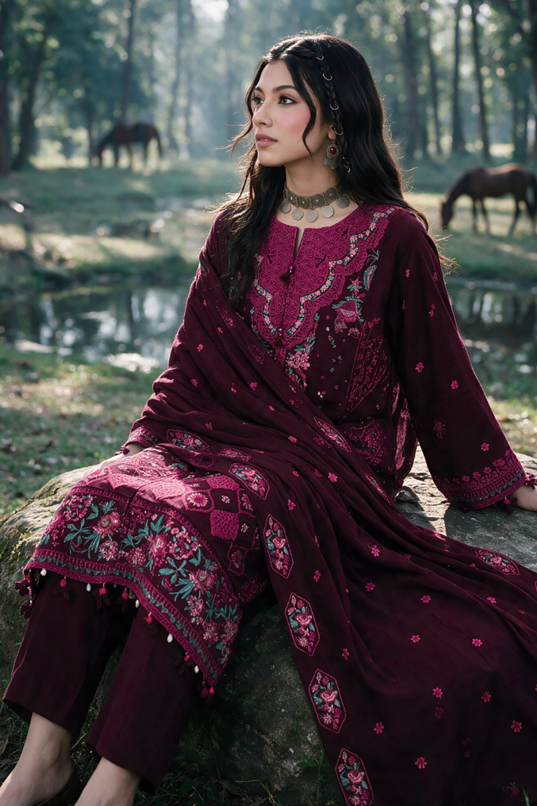 Embroidered Shirt Shalwar Shawl - 0344