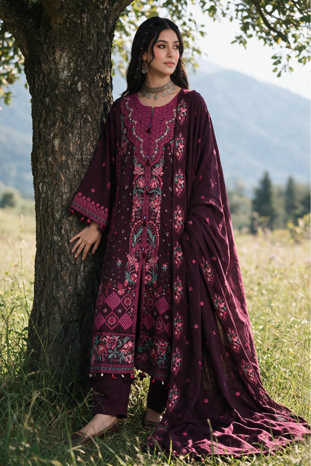 Embroidered Shirt Shalwar Shawl - 0344