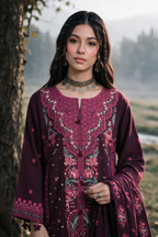 Embroidered Shirt Shalwar Shawl - 0344