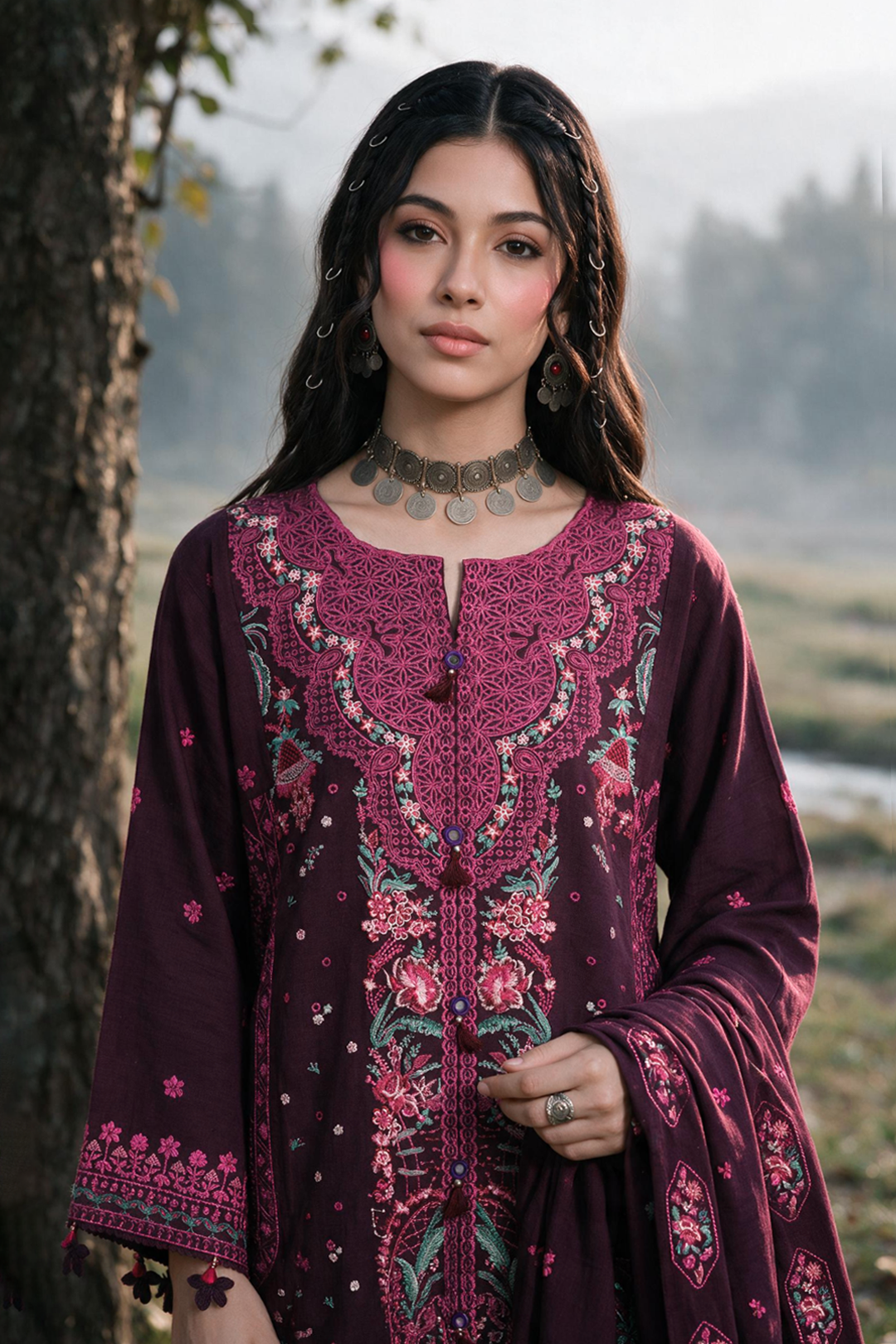 Embroidered Shirt Shalwar Shawl - 0344