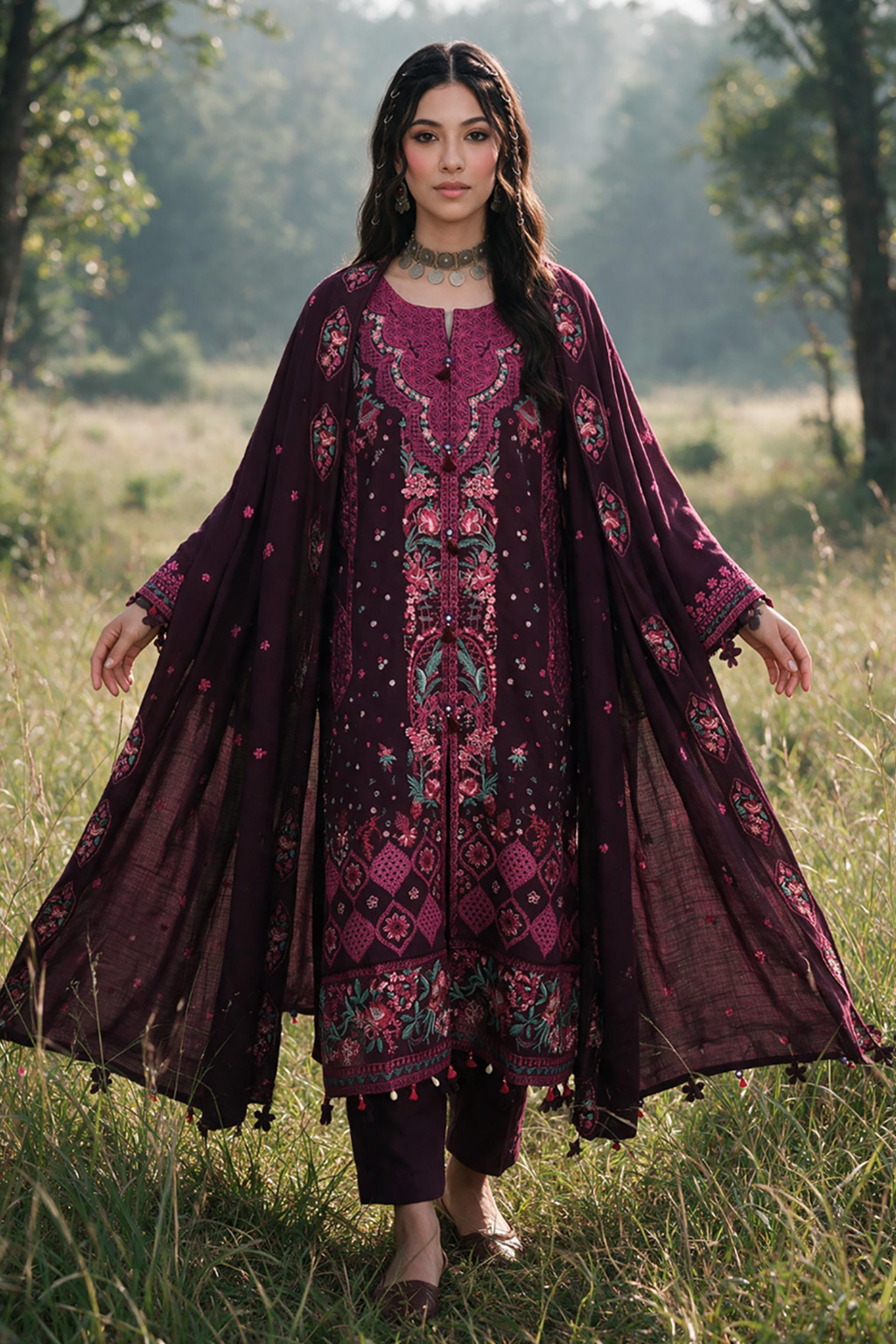 Embroidered Shirt Shalwar Shawl - 0344