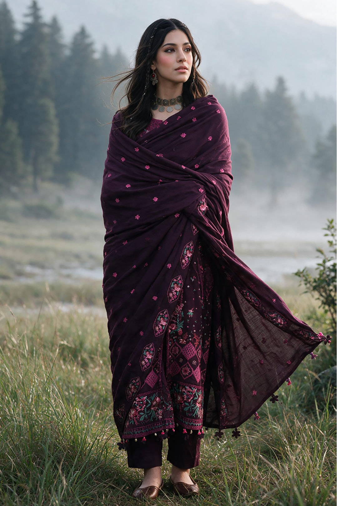 Embroidered Shirt Shalwar Shawl - 0344