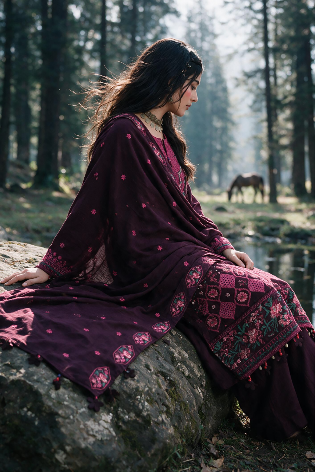 Embroidered Shirt Shalwar Shawl - 0344