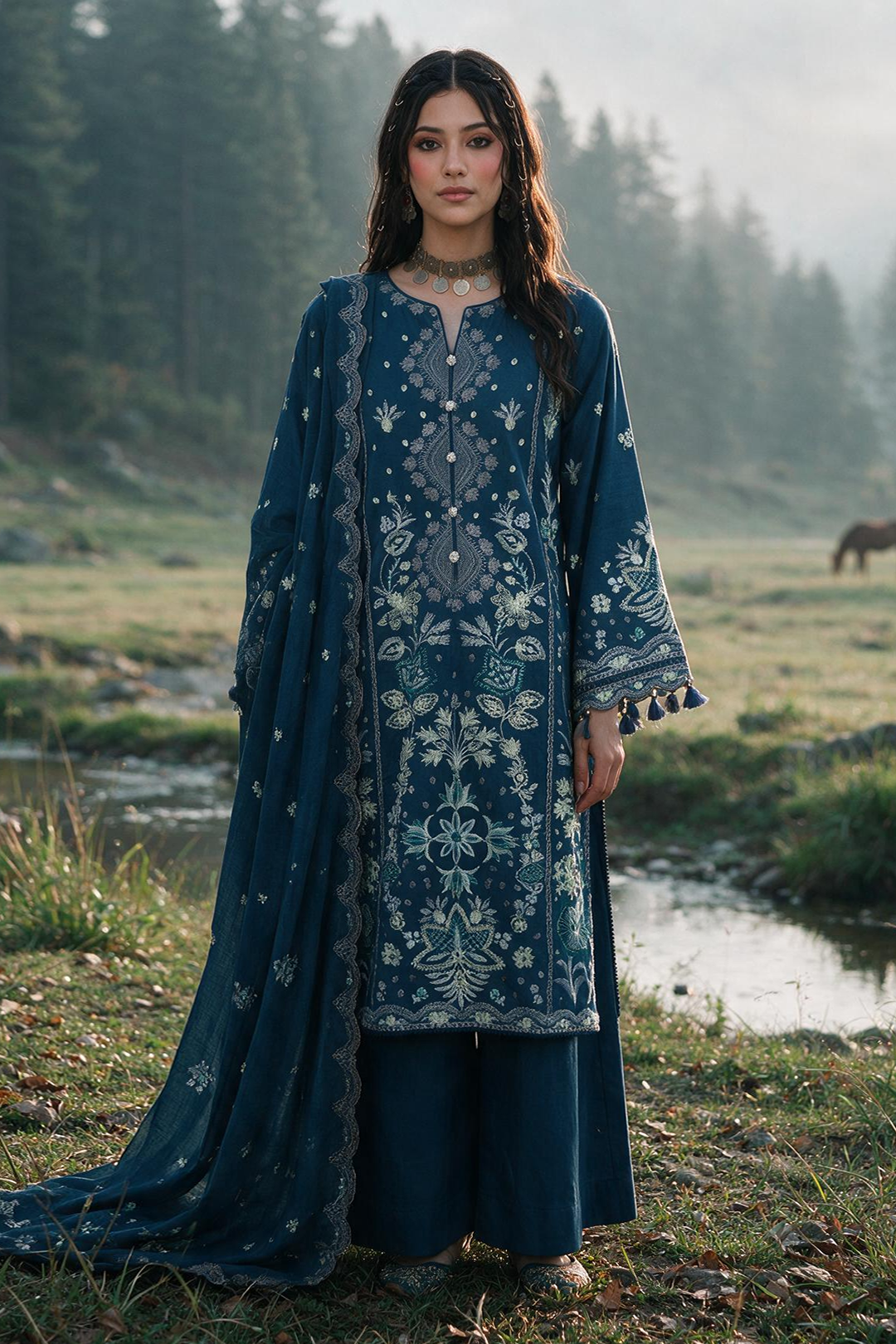 Embroidered Shirt Shalwar Shawl - 0345