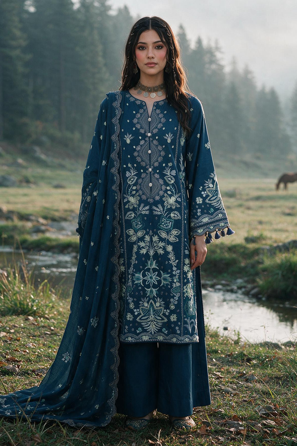Embroidered Shirt Shalwar Shawl - 0345