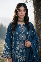 Embroidered Shirt Shalwar Shawl - 0345