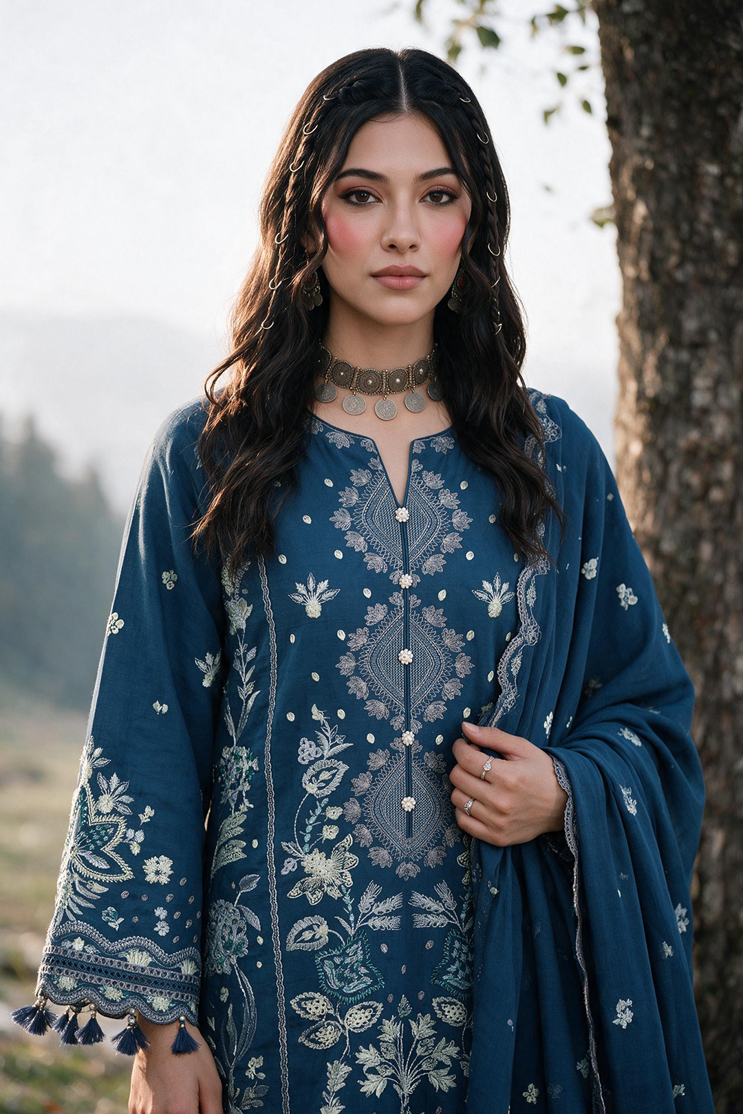 Embroidered Shirt Shalwar Shawl - 0345