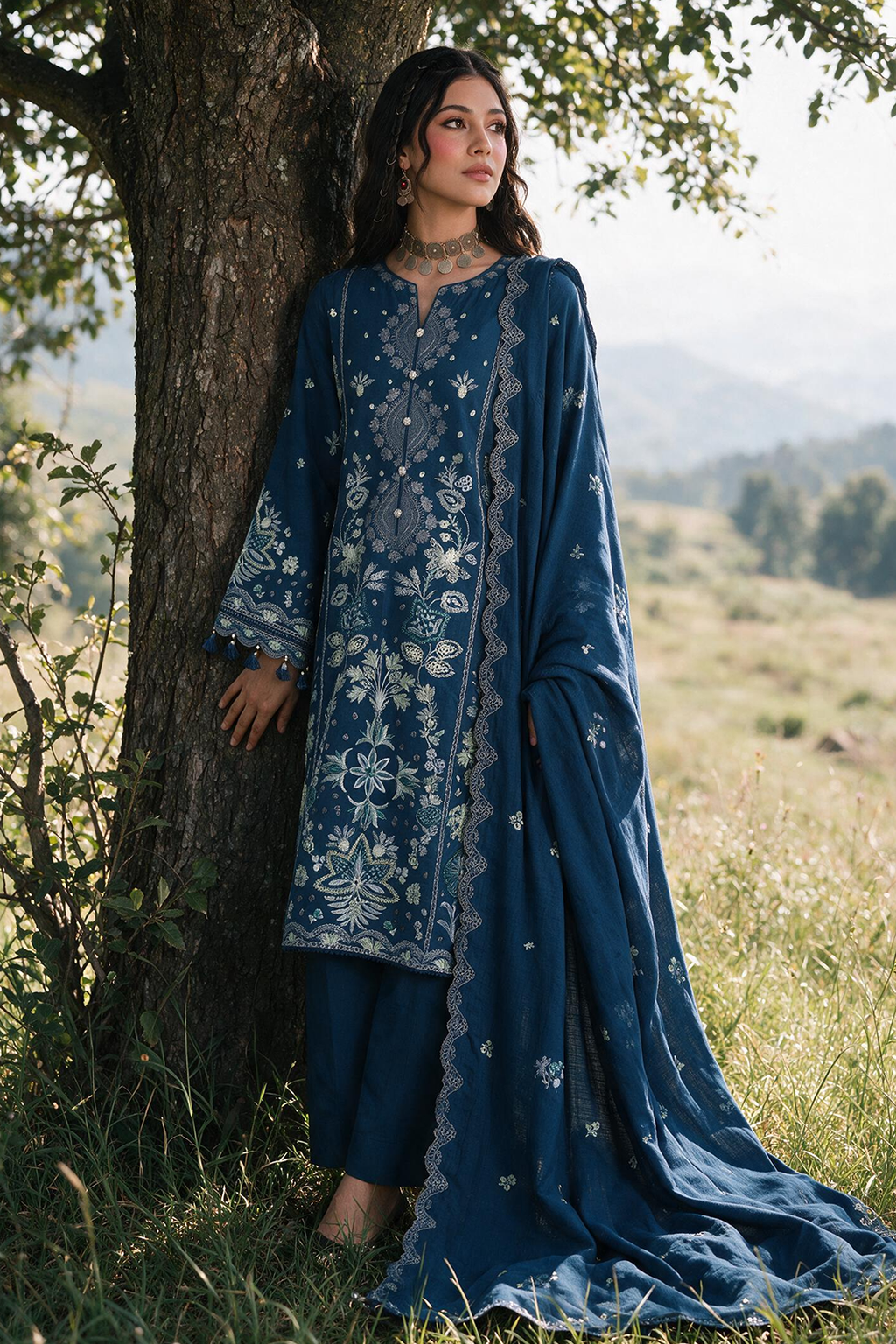Embroidered Shirt Shalwar Shawl - 0345