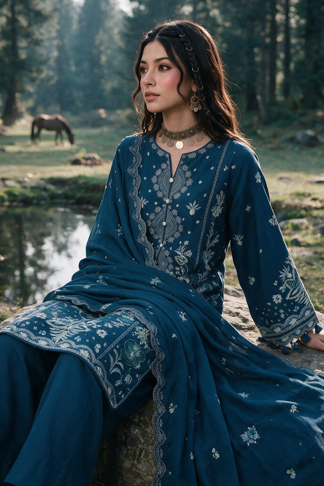 Embroidered Shirt Shalwar Shawl - 0345