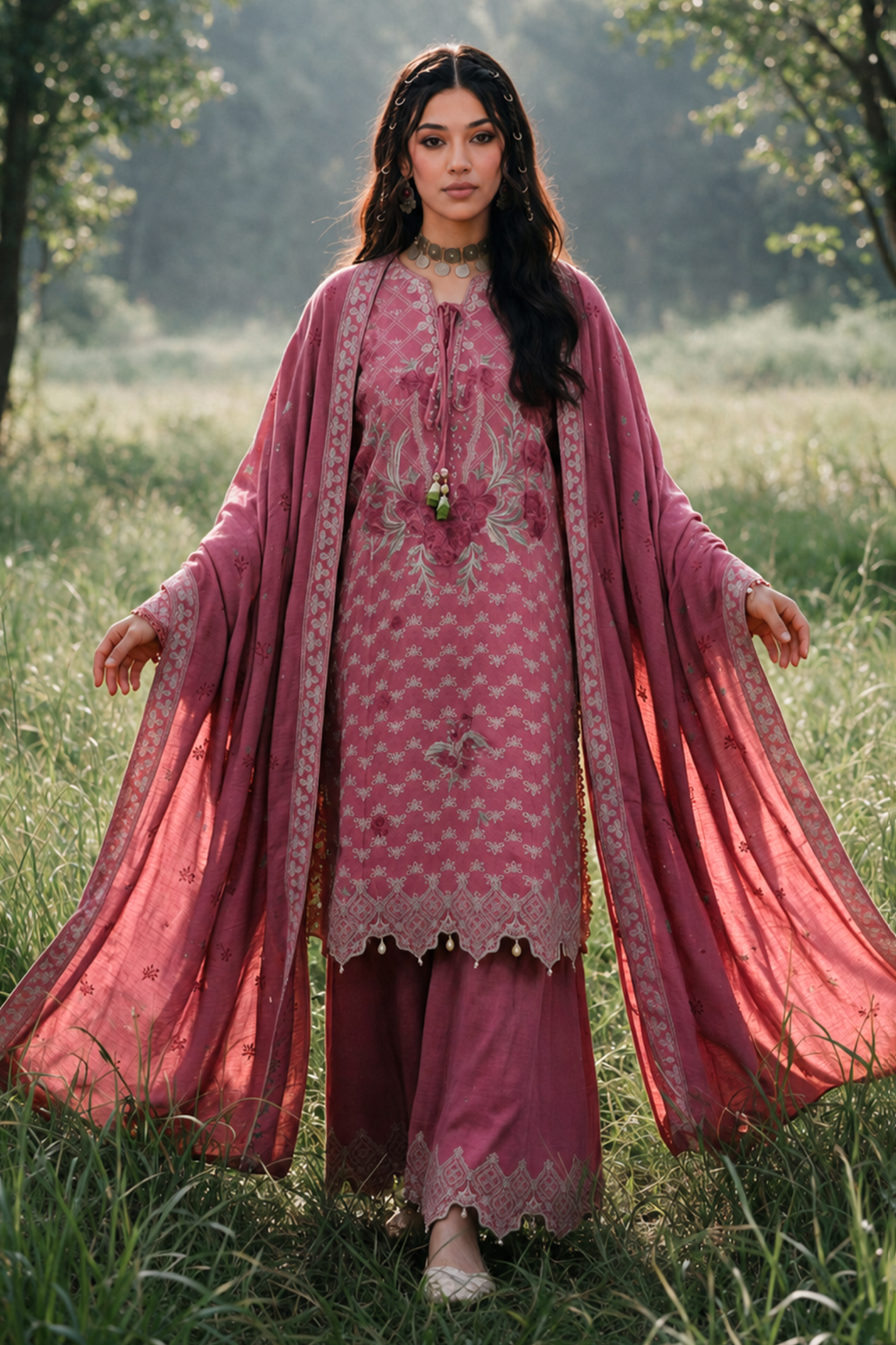 Embroidered Shirt Shalwar Shawl - 0346