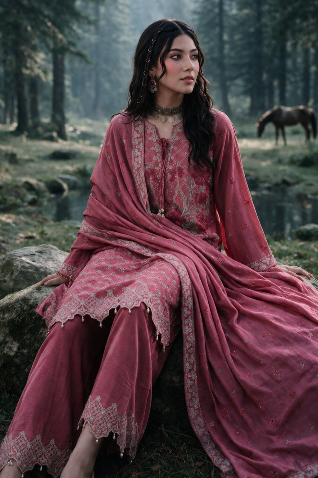 Embroidered Shirt Shalwar Shawl - 0346