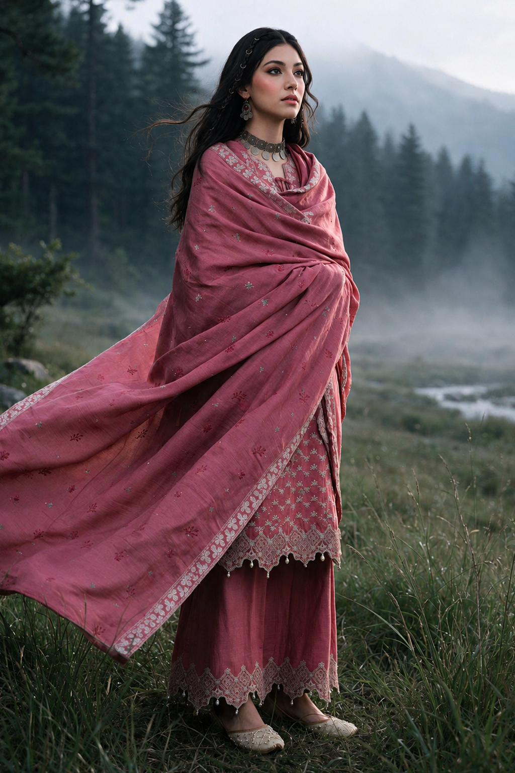 Embroidered Shirt Shalwar Shawl - 0346