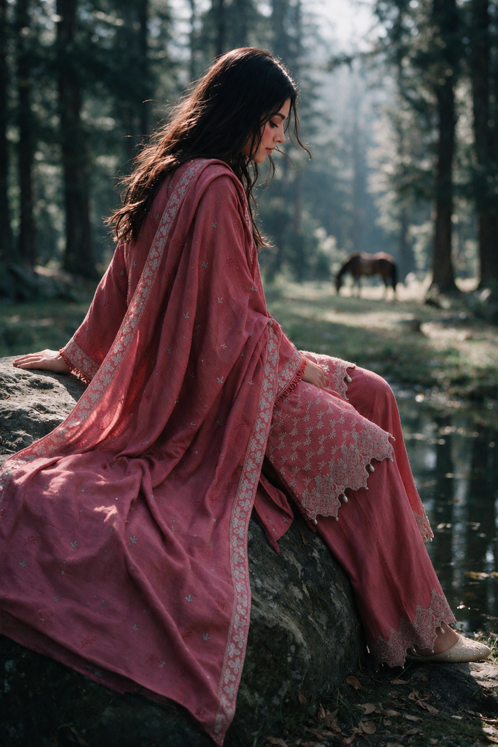 Embroidered Shirt Shalwar Shawl - 0346