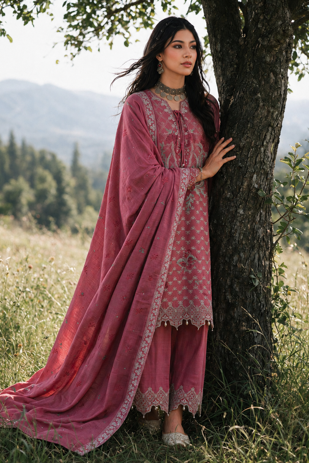 Embroidered Shirt Shalwar Shawl - 0346