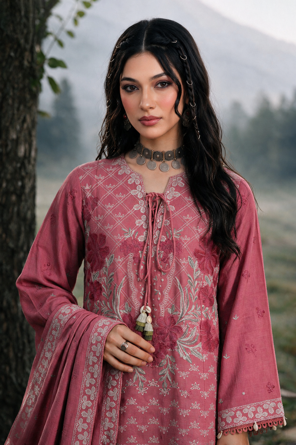 Embroidered Shirt Shalwar Shawl - 0346