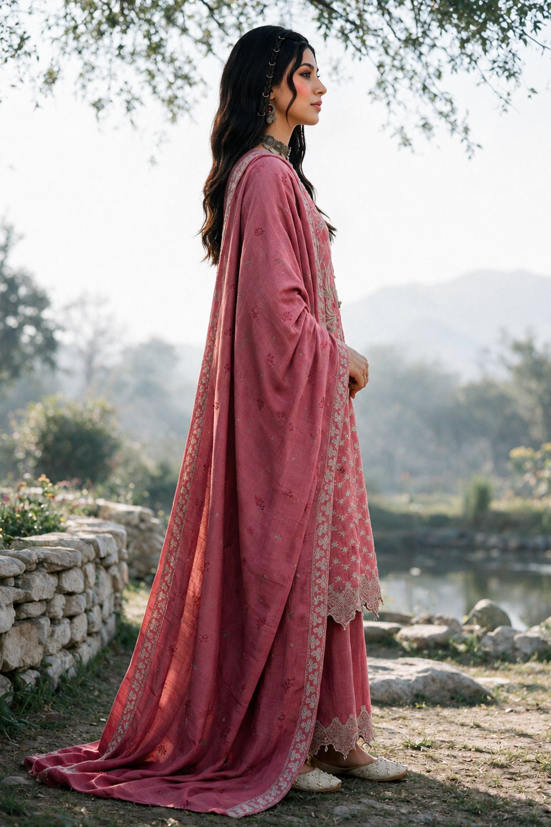 Embroidered Shirt Shalwar Shawl - 0346