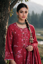 Embroidered Shirt Shalwar Shawl - 0347