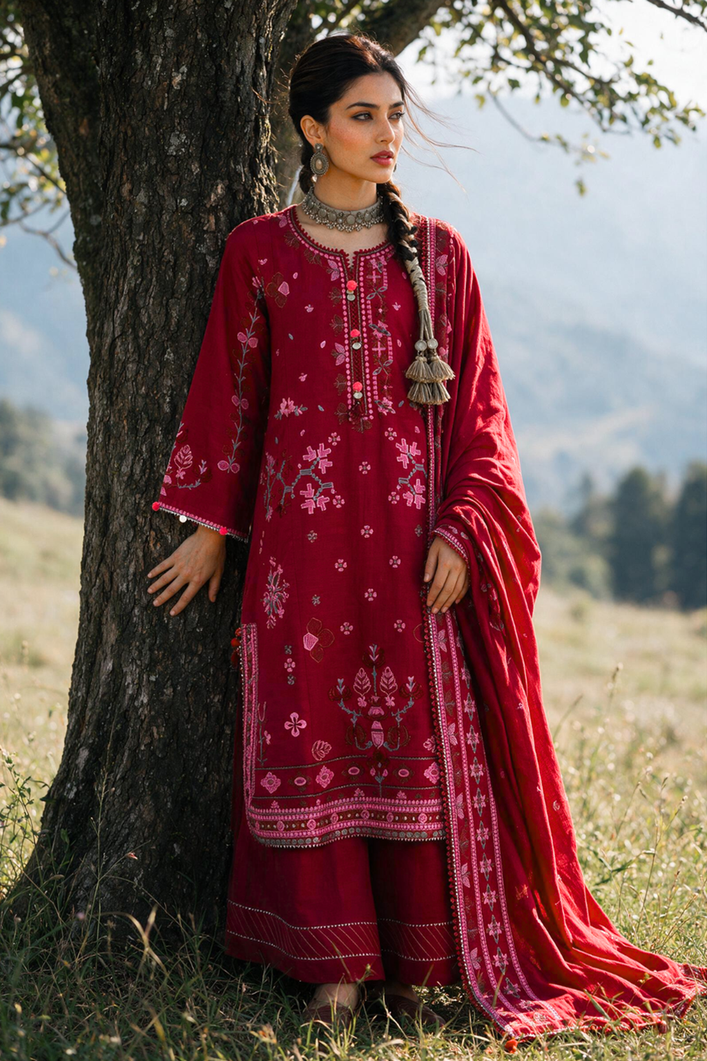 Embroidered Shirt Shalwar Shawl - 0347