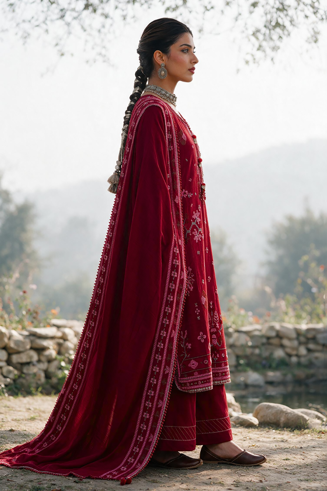 Embroidered Shirt Shalwar Shawl - 0347