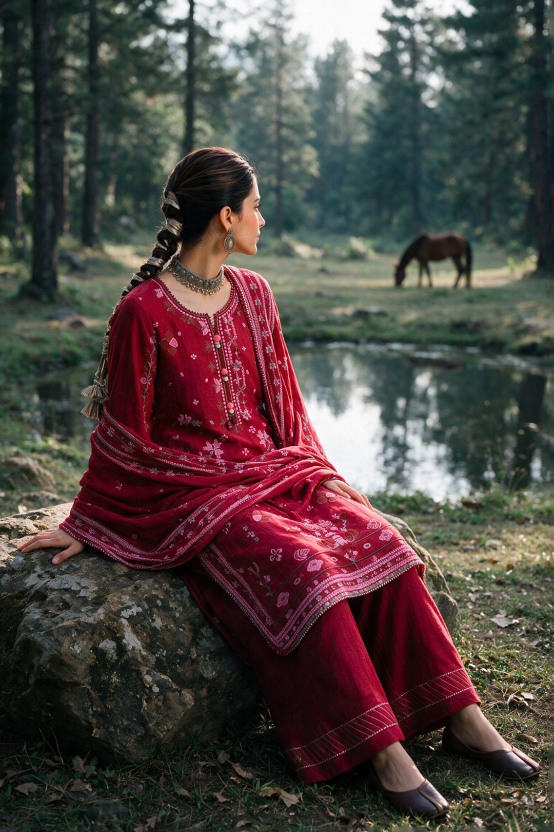 Embroidered Shirt Shalwar Shawl - 0347