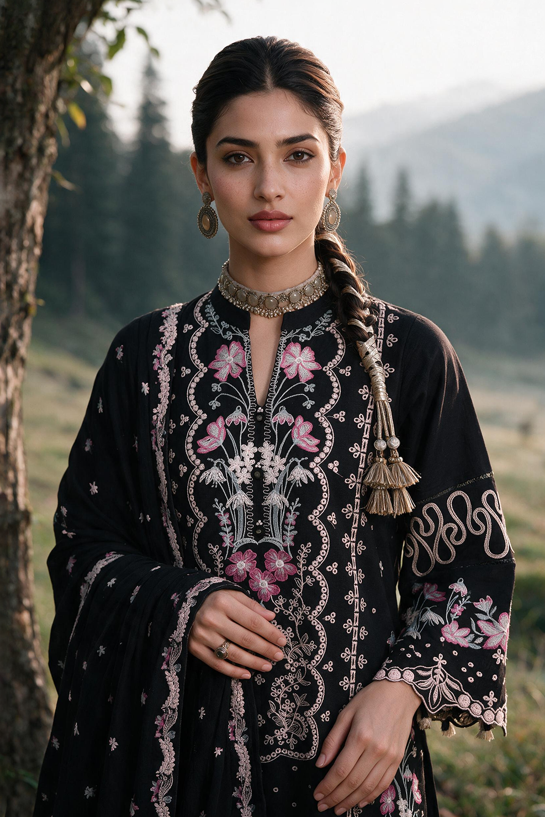 Embroidered Shirt Shalwar Shawl - 0348