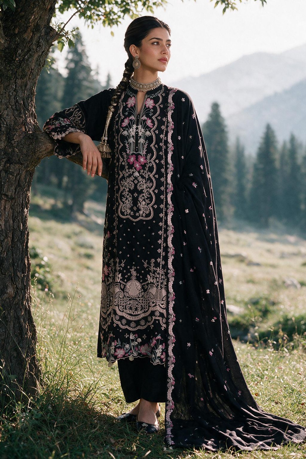 Embroidered Shirt Shalwar Shawl - 0348