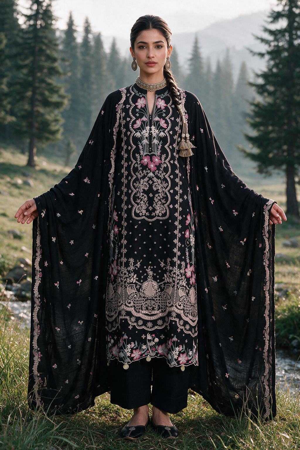 Embroidered Shirt Shalwar Shawl - 0348