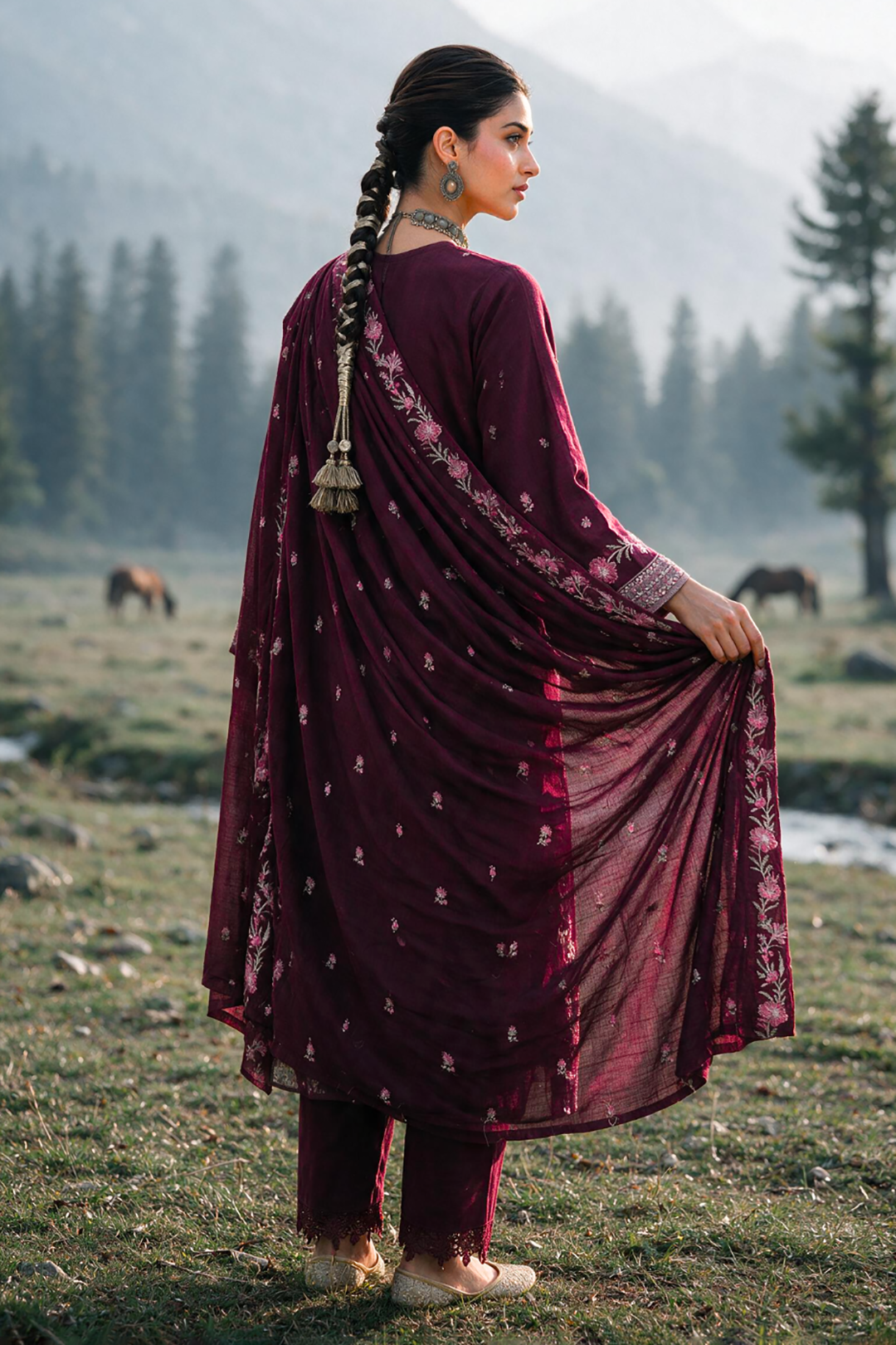 Embroidered Shirt Shalwar Shawl - 0349