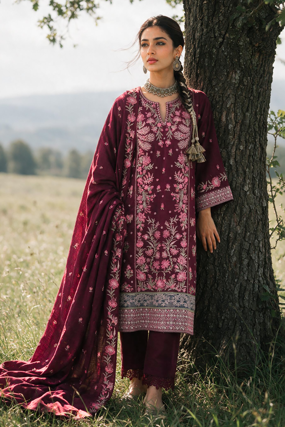 Embroidered Shirt Shalwar Shawl - 0349