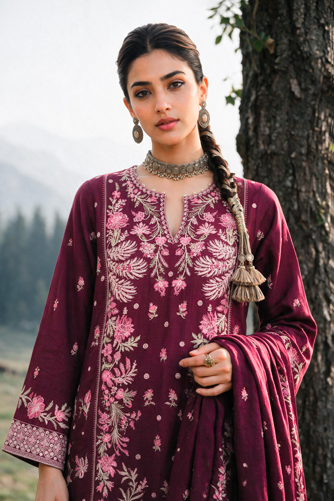 Embroidered Shirt Shalwar Shawl - 0349