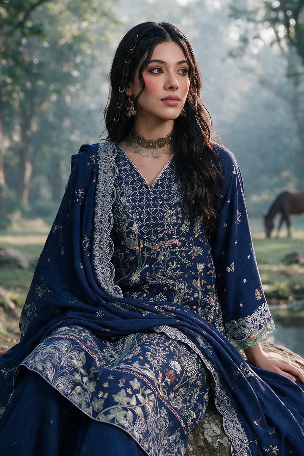 Embroidered Shirt Shalwar Shawl - 0350