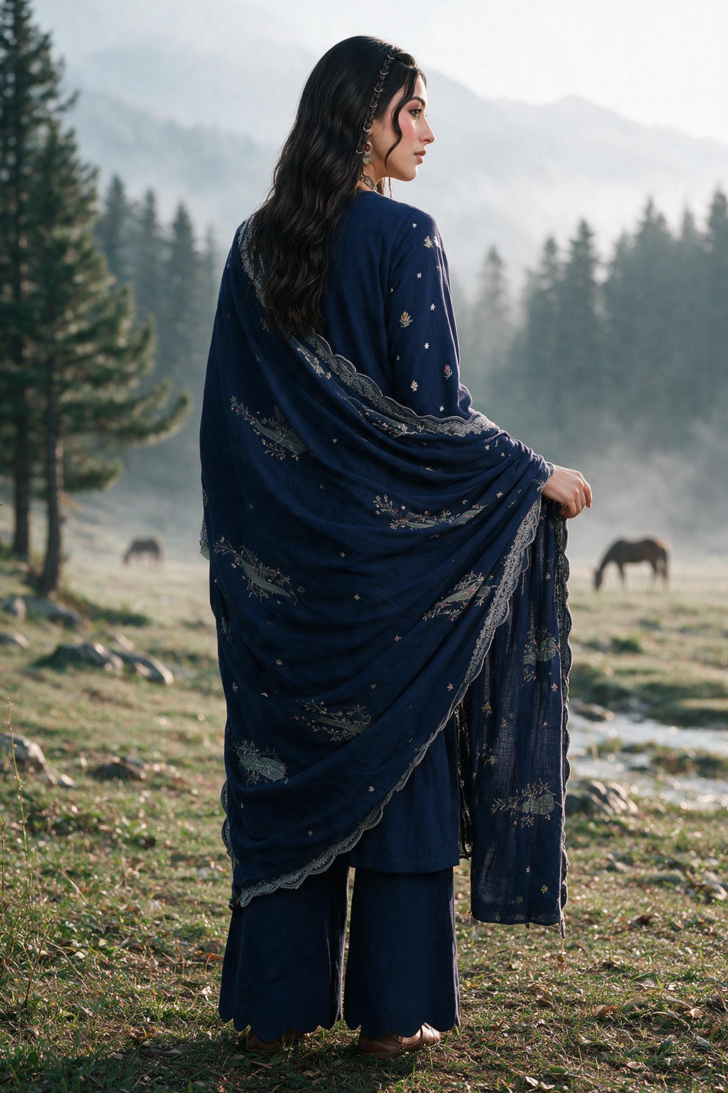 Embroidered Shirt Shalwar Shawl - 0350