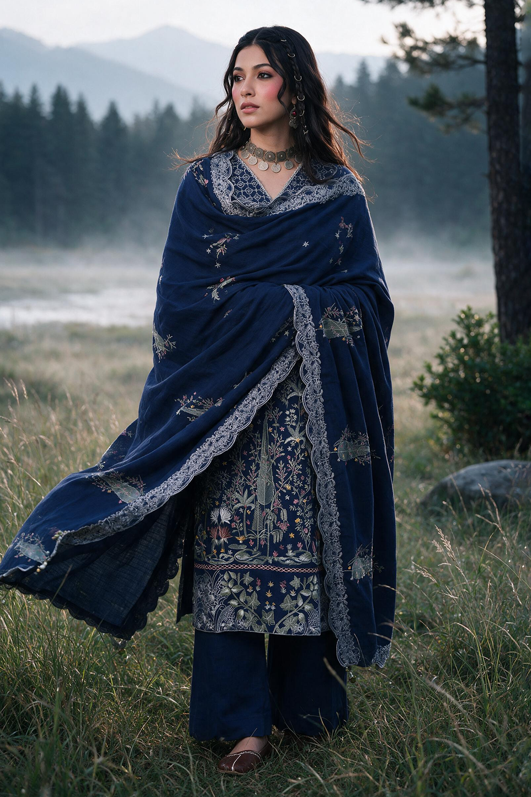 Embroidered Shirt Shalwar Shawl - 0350