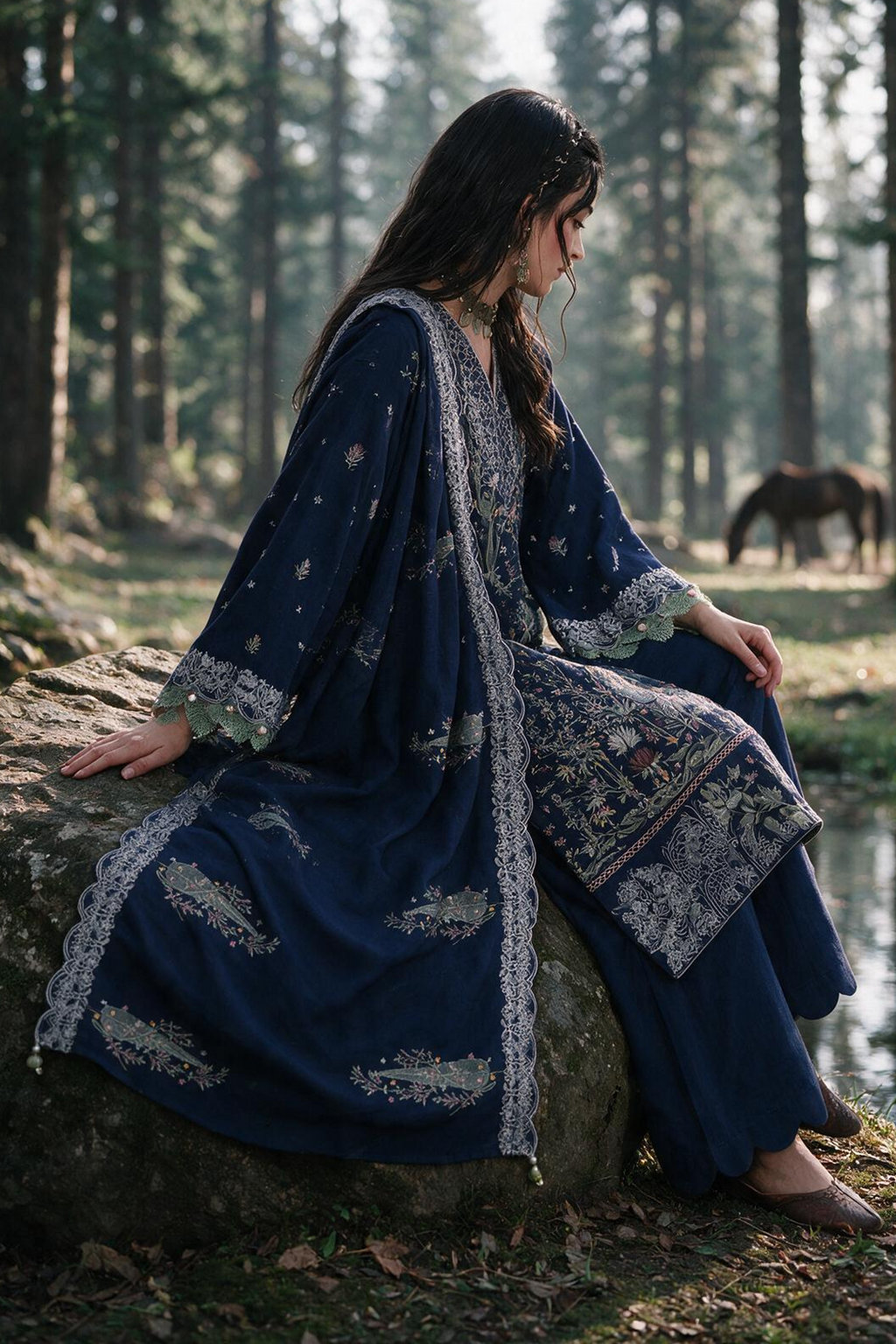 Embroidered Shirt Shalwar Shawl - 0350