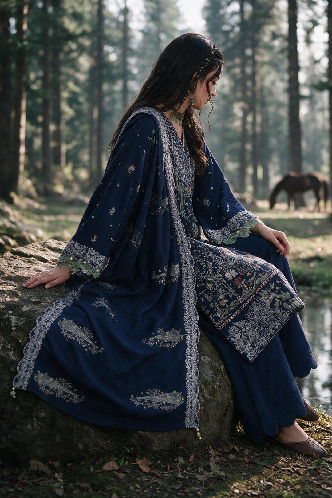Embroidered Shirt Shalwar Shawl - 0350